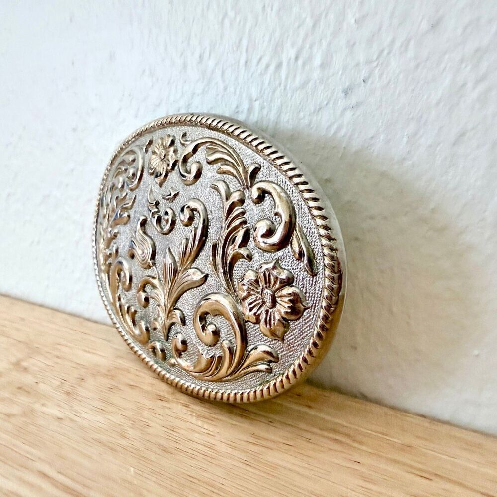 Vintage 24K Gold Plated Rodeo Western Belt Buckle Floral Design - Picture 3 of 7